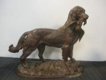 Painted Spelter Hunting Spaniel with Game Bird Statue