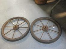 Pair of Steel Spoke Rubber Tire Wheels