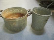 Galvanized Well Pail and Wood Handle Boiling Pot