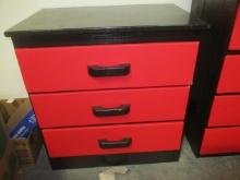 Black 3 Drawer Chest w/ Red Vinyl Wrapped Drawers
