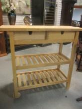 Natural Wood Butcher Block Island Cart