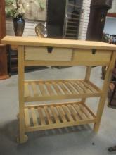 Natural Wood Butcher Block Island Cart