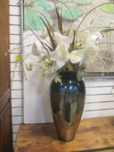 Tall Blue and Copper Metallic Glazed Urn Vase