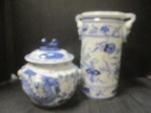 Seymour Mann China Blue Vase and Lidded Jar