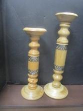 Pair of Pier 1 Wood Turned Pillar Holders