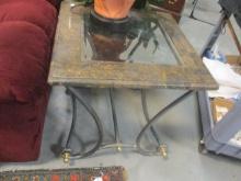 Gun Metal Finish Wrought Iron Beveled Glass Top End Table