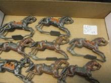 Eight Antique Handpainted Racing Horse Lead Toys