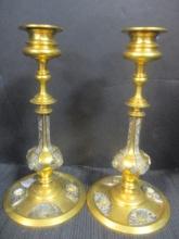 Pair of Embellished Brass Candlesticks