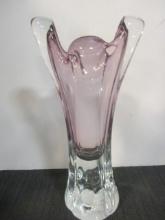 Tall Amethyst and Clear Stretch Art Glass Vase