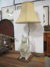 Pottery Rabbit Table Lamp with Wood Base