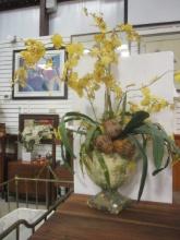 Plaster Pedestal Urn Planter with Artificial Orchids