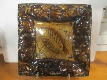 Reverse Finished Textured Art Glass Plate with Stand