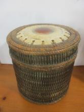 Round Woven Fitted Lid Box with Glazed Pottery Top