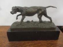Bronze Hunting Hound Statue on Wood Base