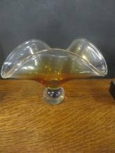 Large Art Glass Ball Foot Free Form Centerpiece Bowl