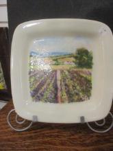 Handpainted Vineyard Italian Pottery Plate with Stand