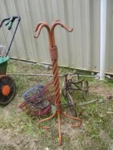 Yard Art, Metal 3-Wheel Bike, Twisted Cast Iron Plant Stand/Hanger, Metal Plant Basket