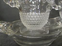Vintage Duncan Miller "Teardrop" Clear Footed Open Sugar & Creamer Tray Set