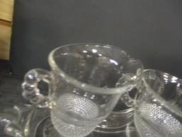 Vintage Duncan Miller "Teardrop" Clear Footed Open Sugar & Creamer Tray Set