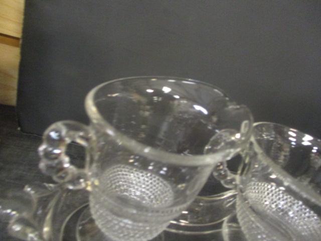 Vintage Duncan Miller "Teardrop" Clear Footed Open Sugar & Creamer Tray Set