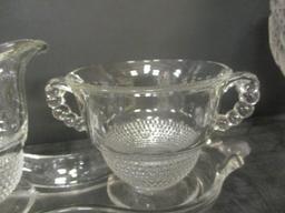 Vintage Duncan Miller "Teardrop" Clear Footed Open Sugar & Creamer Tray Set