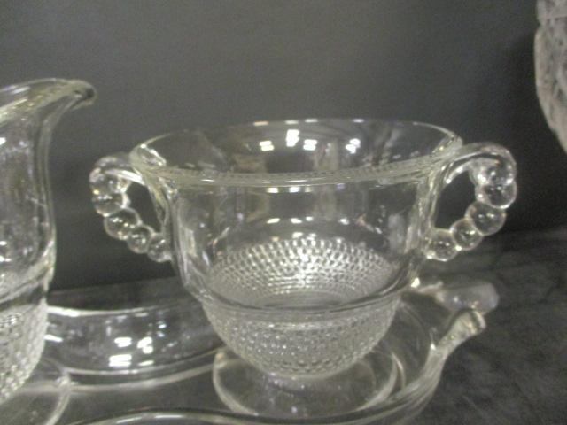 Vintage Duncan Miller "Teardrop" Clear Footed Open Sugar & Creamer Tray Set