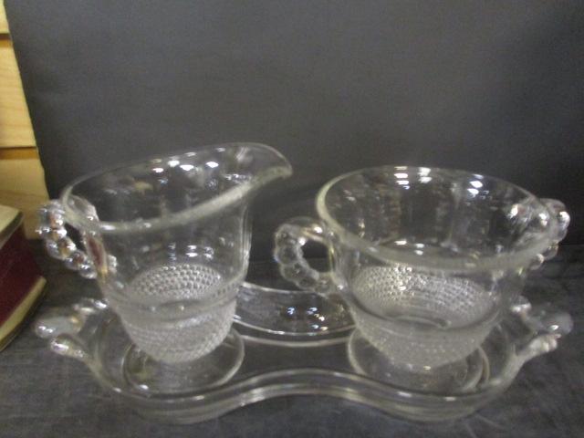 Vintage Duncan Miller "Teardrop" Clear Footed Open Sugar & Creamer Tray Set