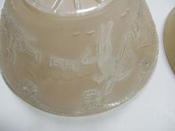 Vintage Western Scene and Biege and White Ceiling Mount Light  Shades