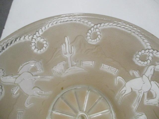 Vintage Western Scene and Biege and White Ceiling Mount Light  Shades