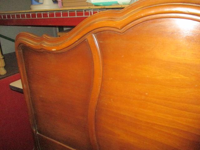 Vintage French Provincial Style Full-Size Headboard and Footboard with Metal Rails