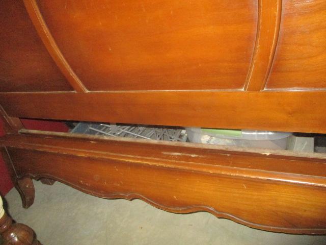 Vintage French Provincial Style Full-Size Headboard and Footboard with Metal Rails