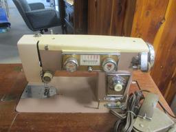 Vintage Aldens Dynamic Motor Sewing Machine in Wood Flip-Top Cabinet