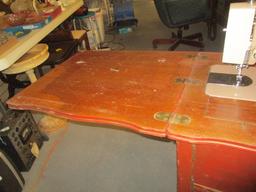 Vintage Aldens Dynamic Motor Sewing Machine in Wood Flip-Top Cabinet