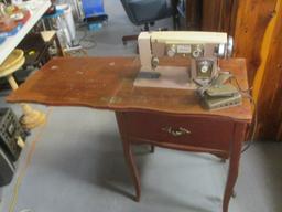 Vintage Aldens Dynamic Motor Sewing Machine in Wood Flip-Top Cabinet
