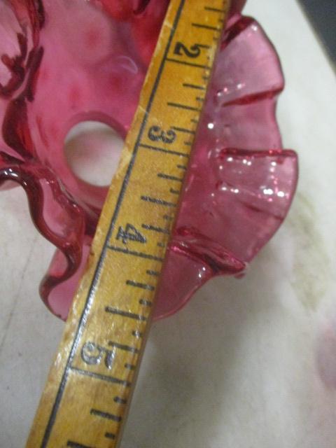2 Vintage Red Glass Candle Drip Catchers, Frosted Ruby Divided Tray, and