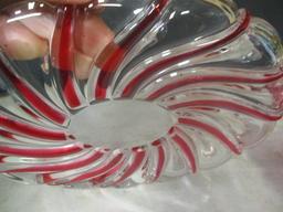 2 Vintage Red Glass Candle Drip Catchers, Frosted Ruby Divided Tray, and