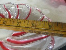 2 Vintage Red Glass Candle Drip Catchers, Frosted Ruby Divided Tray, and