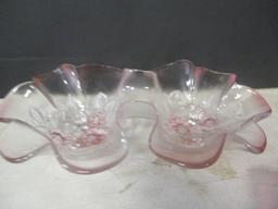 2 Vintage Red Glass Candle Drip Catchers, Frosted Ruby Divided Tray, and
