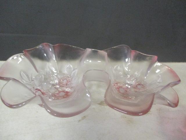 2 Vintage Red Glass Candle Drip Catchers, Frosted Ruby Divided Tray, and