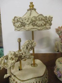 Collection of 6 Music Box Figurines - Carousel Horses, Animals, Bell, etc.