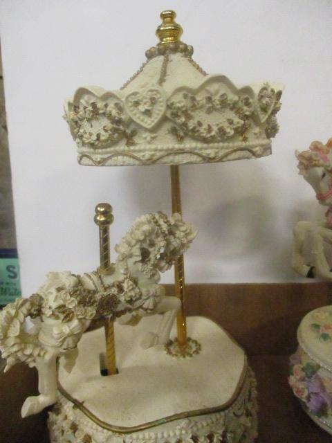 Collection of 6 Music Box Figurines - Carousel Horses, Animals, Bell, etc.