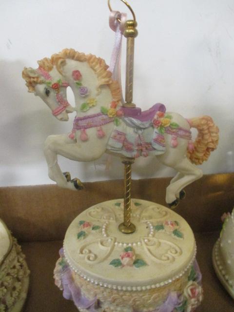 Collection of 6 Music Box Figurines - Carousel Horses, Animals, Bell, etc.