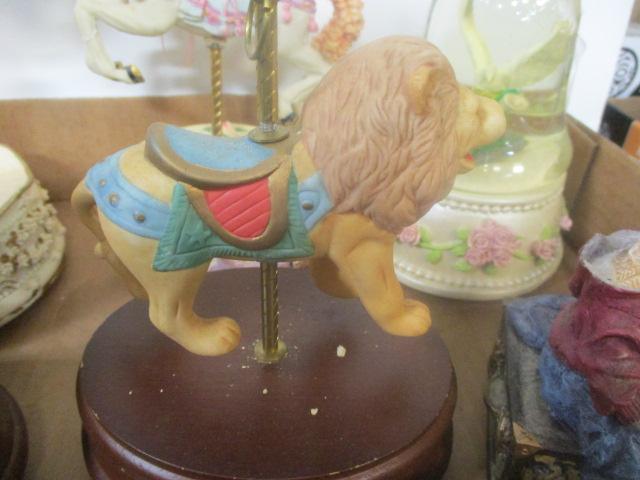 Collection of 6 Music Box Figurines - Carousel Horses, Animals, Bell, etc.