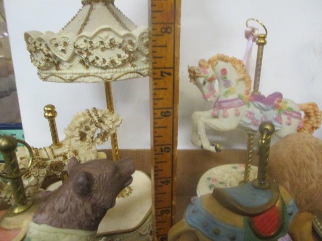 Collection of 6 Music Box Figurines - Carousel Horses, Animals, Bell, etc.