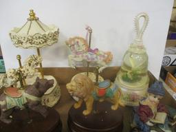 Collection of 6 Music Box Figurines - Carousel Horses, Animals, Bell, etc.