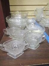 Lot of Vintage Anchor Hocking "Sandwich" Clear Glass Dishes - Bowls, Tray,