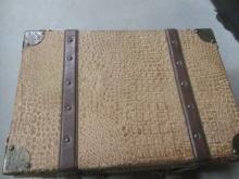 Vintage Leather Covered Trunk Suitcase