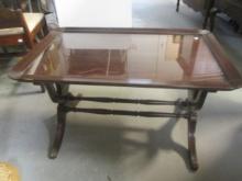 Vintage Harp Style Clawfeet Coffee Table with Removable Glass Top