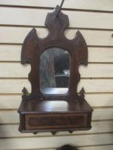 Antique Eastlake Walnut Shaving Box Shelf Mirror