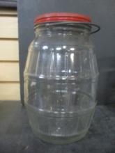 Large Glass Jar with Wire Handle and Red Metal Lid